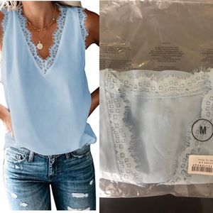 V-neck lace trim tank top